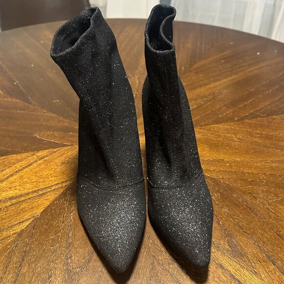 Brash Women's Size 8.5 Sparkle Boots Black Pointed Toe Slip On Heels - Picture 1 of 14